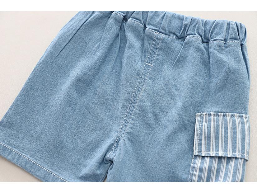 Boys' Vertical Stripe Bear Pocket Short Sleeve Set - Casual Two-Piece Summer Outfit