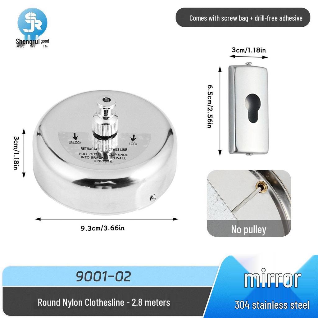 304 Stainless Steel Retractable Clothesline - No-Drill, Invisible Wall Mount, Indoor Nylon Drying Rope