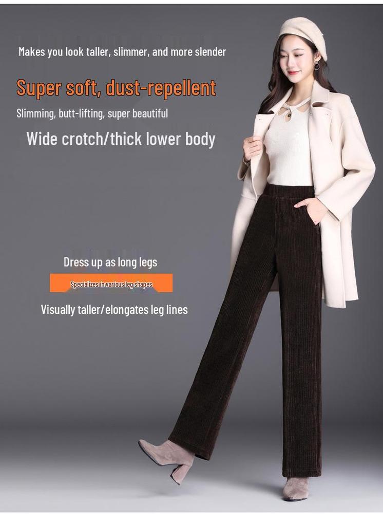 Women's Chenille Wide-Leg Corduroy Pants, Fleece or Non-Fleece, Plus Size, Autumn-Winter Casual Straight-Leg
