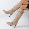 Fashion Fashion Metal Buckle Decor Long Boots for Women Solid Color Pointed Toe Autumn Knee High Boots Sexy Thin High Heel Party Shoes
