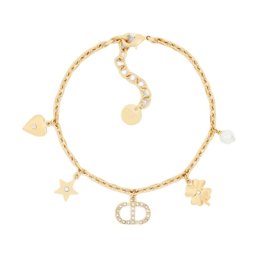 Dior 25 Early Spring Heart Clover Pearl Trim Metal Bracelet Women Bracelet Gold B2713WOMCY-D03S