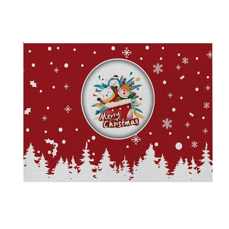 1PC Christmas Decorative Kitchen Placemat Tree Santa Snowman Coaster Dining Table Mats Linen Pad Bowl Cup Mat Xmas Home Decor