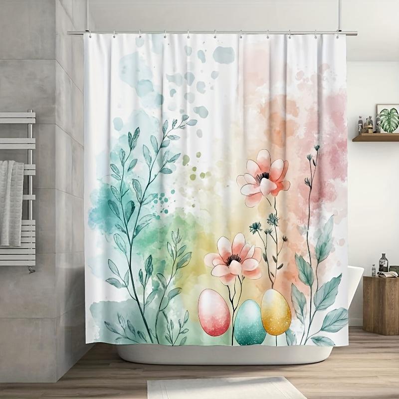 

1Pc Pastel Floral & Easter Egg Watercolor Shower Curtain, Waterproof Polyester, Easy-Clean, Ideal For Bath/Window Decor W60H190(CM)-1 Pcs