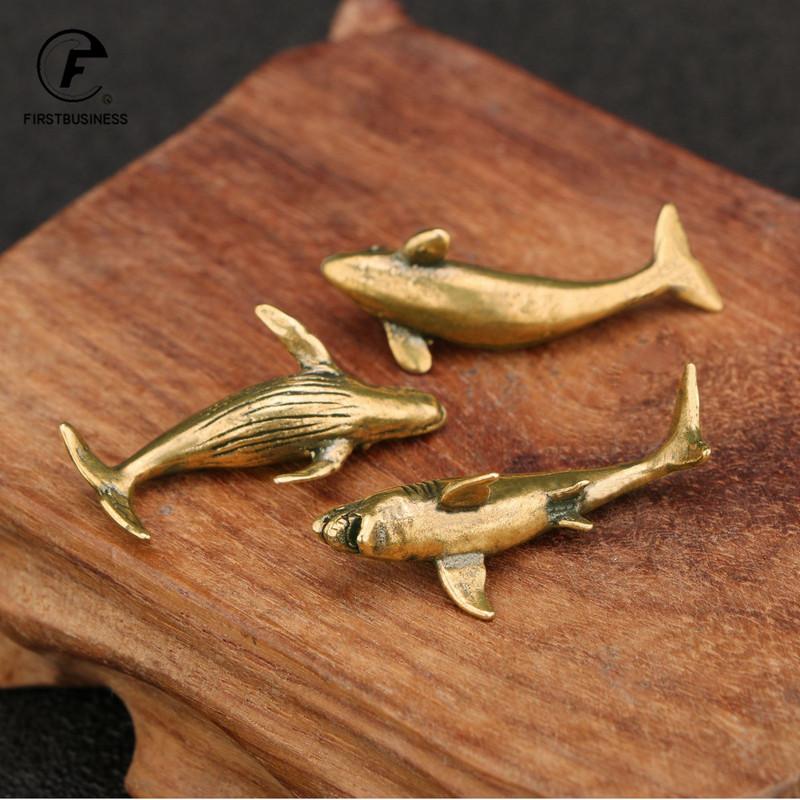 Solid Brass Sea dolphin Small Statue Office Desk Ornaments Decoration Crafts Collection Metal Animal Figurines Miniatures gift