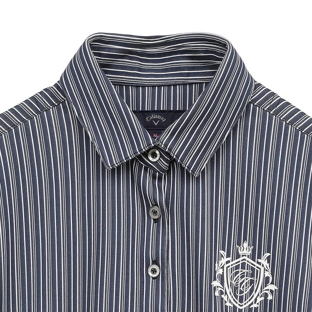 Short Sleeve Polo Shirt Quick Striped Golf C25134205 L [Callaway] Women's (Sweat Wicking, Drying, Pattern) / / 1120_Navy