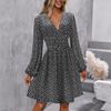 Women's Casual And Fashionable Long Sleeved R-neck Snowflake Print Dress
