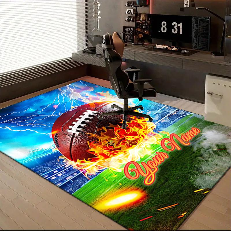 1PC Custom Name Football Thunderstorm" Theme Floor Mat Ideal for Living Room, Game Rooms, Office, Bedroom,Floor Mat Playful Design