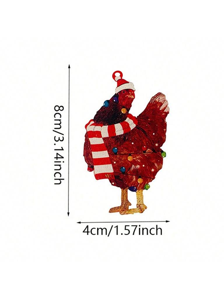 Cute Christmas Chicken Hanging Decoration Acrylic Rooster Ornament with Santa Hat & Scarf Pendant for Xmas Tree, Home&Party Gift