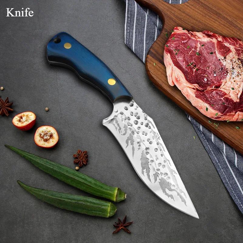 Stainless Steel Forging Knife Hand Meat Knife Barbecue Eating Beef and Mutton Knife Portable Fruit Knife Peel Cooking Multi-purpose Knife with Sheath