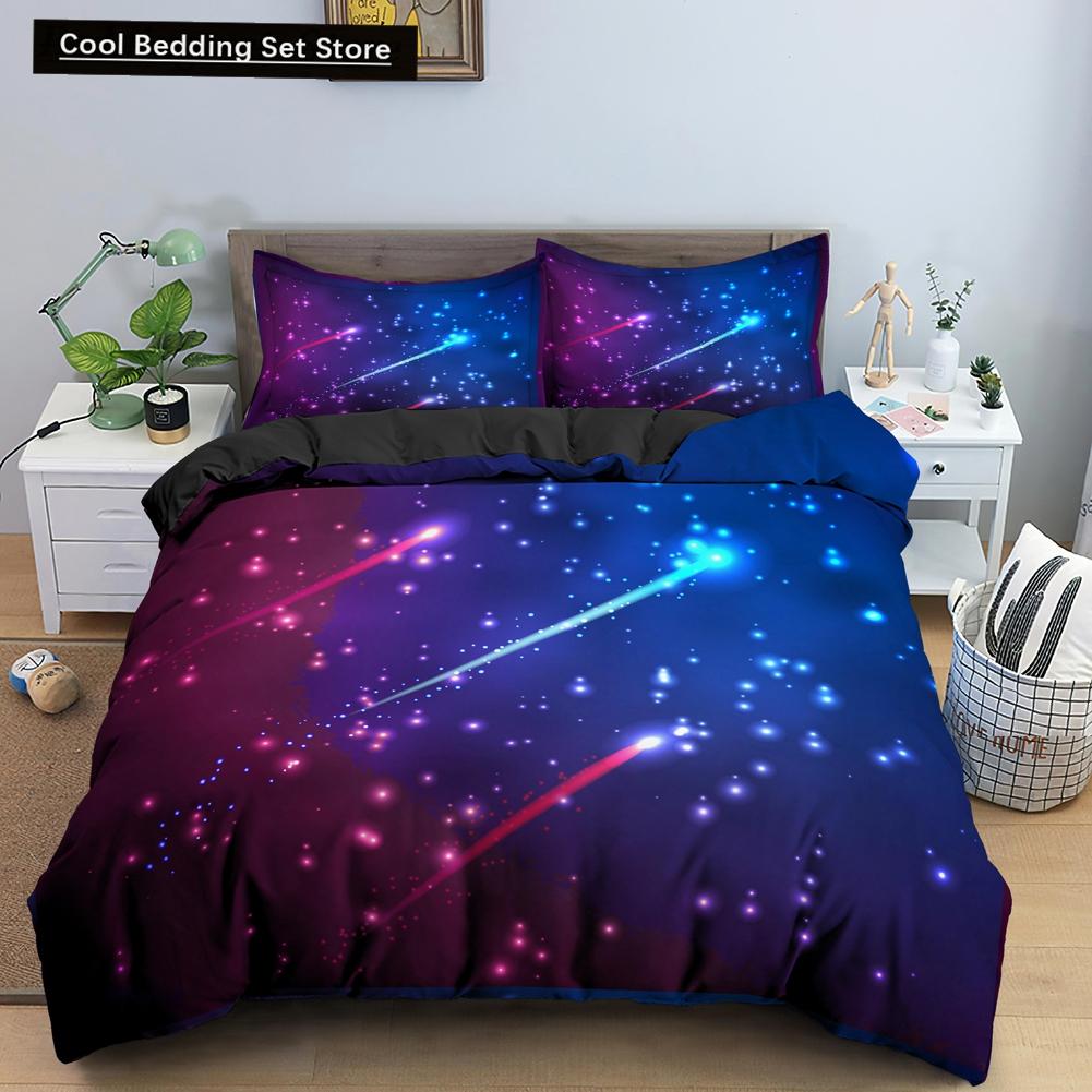 Starry Sky King Queen Duvet Cover Colorful Galaxy Bedding Set Outer Space 2/3pcs Quilt Cover Glitter Polyester Comforter Cover