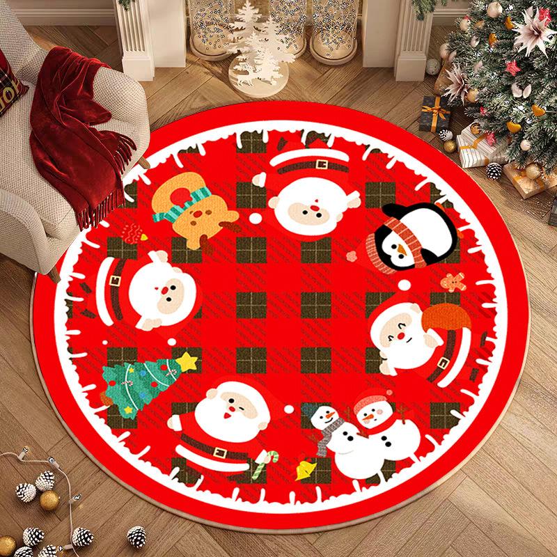 Christmas Tree Pattern Round Carpet "Merry Christmas" "HAPPY NEW" Text Design Festive Decor Rug for Living Room Non-Slip Mat