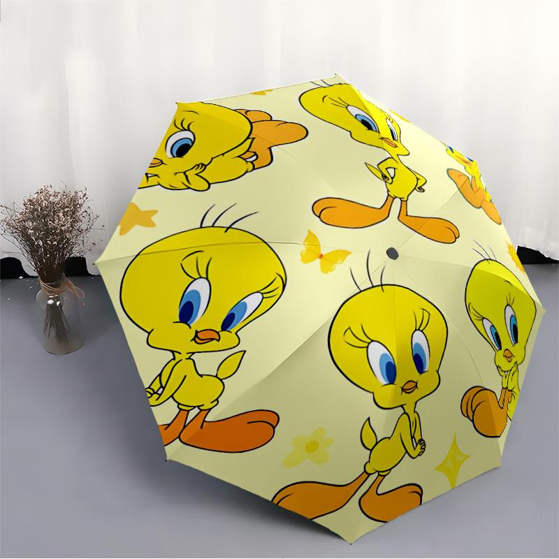 Looney Tunes Tweety Bird Automatic Open/Close Umbrella   Compact Travel Umbrella, 8 Rib Heavy Duty Construction, Ideal Gift, 180