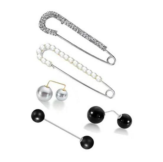 Taillenraffende Brosche mit Imitationsperlen und Strasssteinen, Anti-Expositionssicherheitsnadel, Ein-Wort, Gebogen, Gerader Einsteckstift.