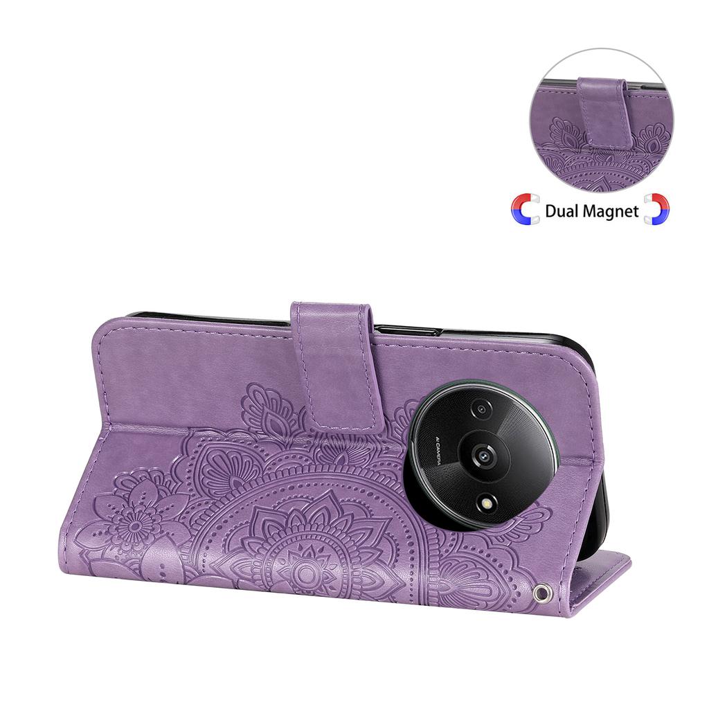 For Xiaomi Redmi A3 4G/Poco C61 4G Case Floral Pattern PU Leather Wallet Stand Phone Cover