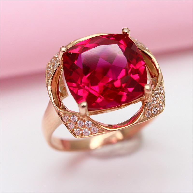Purple Gold Inlaid Square Redstone Ring Exaggerated Temperament Atmospheric Rose Gold Plated Ring