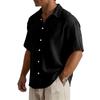 Men’s Loose Fit Casual Cotton Crinkle Texture Shirt Short Sleeve Button Down Collared Top for Everyday Wear