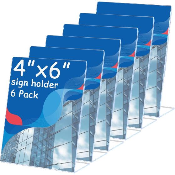 6 Pcs Acrylic Sign Holder 5 x 7 Inch, Plastic Picture Flyer Holder Vertical Slanted Back L Shape Display Stand Acrylic Picture Frame, Table Signs