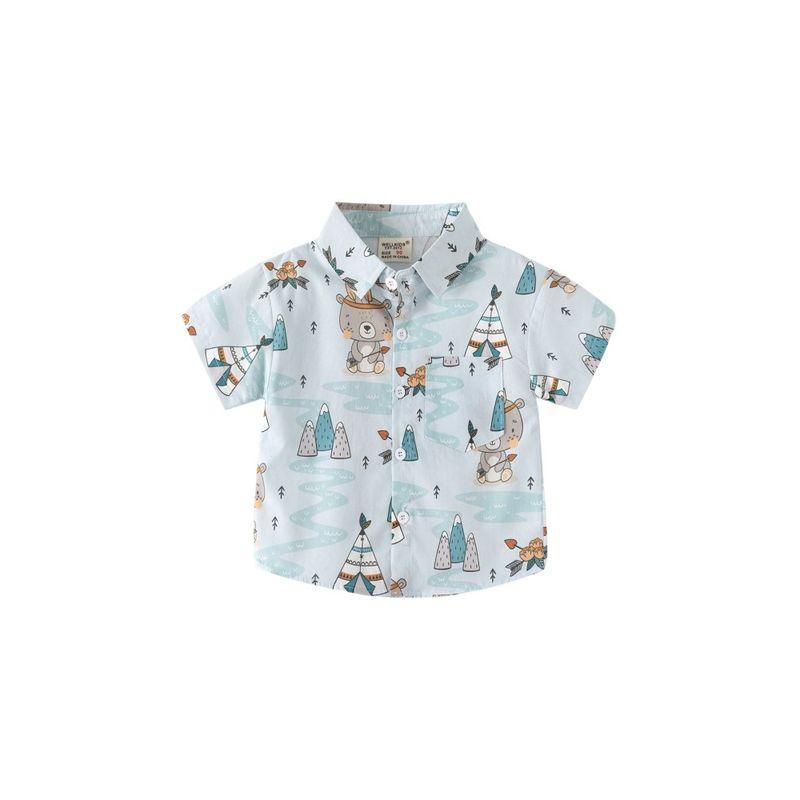 Children's Summer Clothing Children's Short Sleeve Shirt Vacation Style K-style Boys' Shirt Baby Boy Lapel Casual Tops Seaside