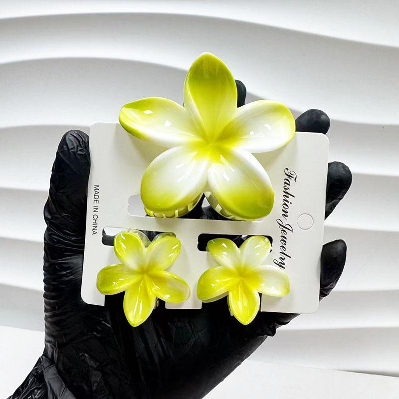 Sada skřipců do vlasů s frangipani: Květinové vlasové doplňky s imitací mramoru pro módní svátky