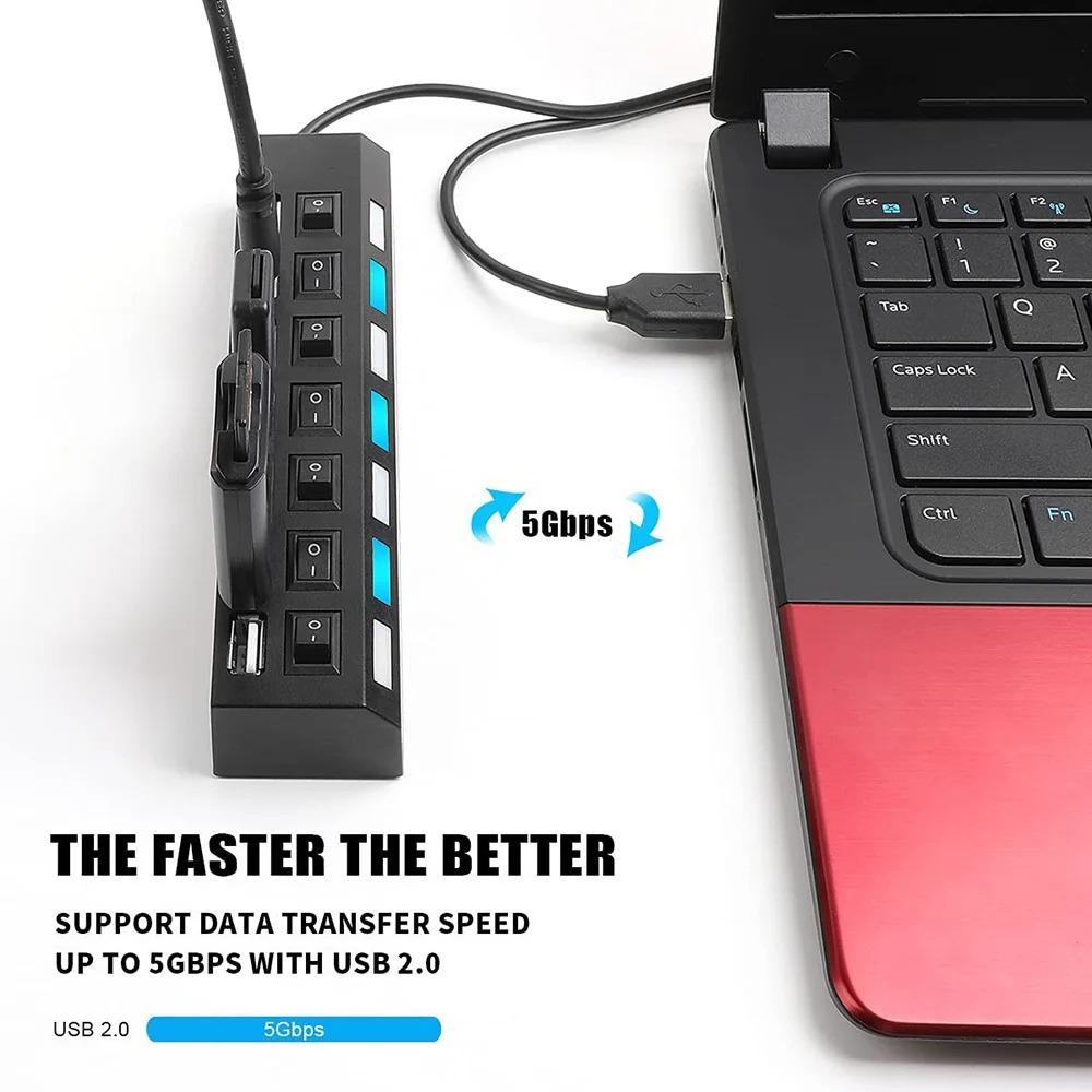 USB HUB 2.0 4/7 Port Multiple Expander USB 2.0 Hub with Switch Multi USB Splitter Hub Use Power Adapter Computer Accessorie