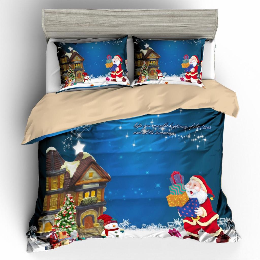 Christmas Print Bedding Set Christmas theme printing Duvet Cover Set with Zipper Pillowcase 50x75cm Festival decoration gift