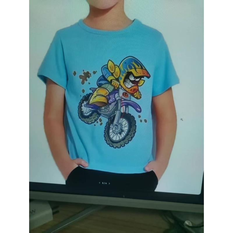 Motorcycle Harajuku 2D Boys Girls Teens Children's Clothes T Shirt Unisex Tees Short Sleeve Pullover Kids  Casual Wear Top