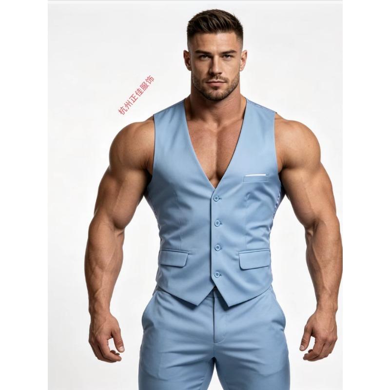Vestă de costum formală pentru bărbați, cu decolteu în V, cu un singur rând de nasturi