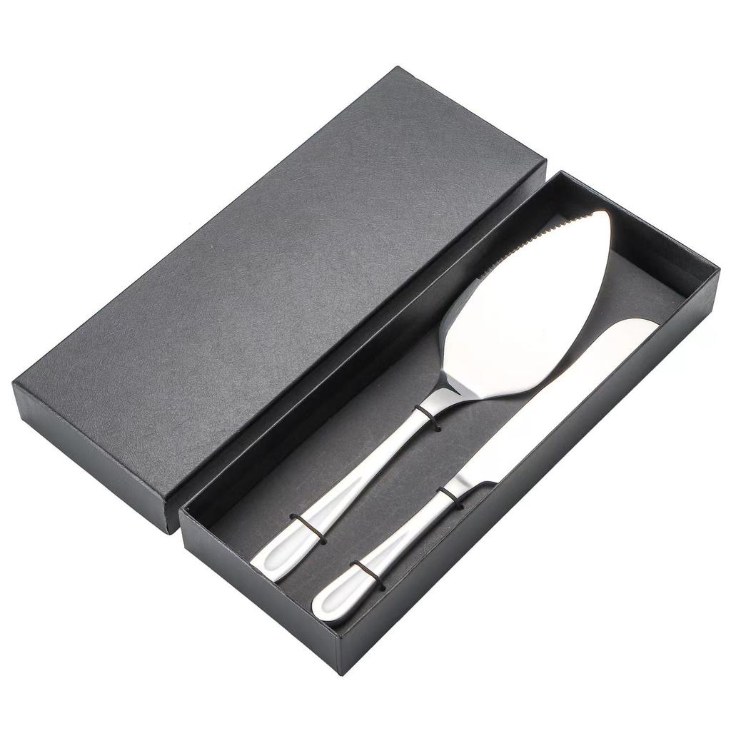 Lotus Pattern Stainless Steel Cake Knife & Spatula Set - 2-Piece for Birthday Cakes & Pizza in Gift Box