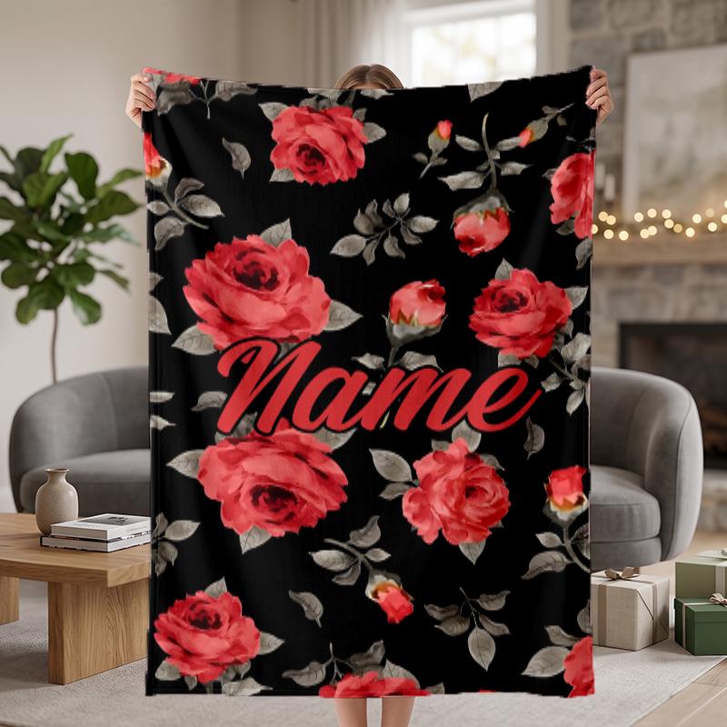 Retro floral Custom Flannel Blankets Soft Warm Cozy Throws for Home Decor Holiday Gifts