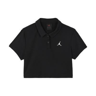 Solid Color Brand Logo Short Sleeve Ribbed Polo T-Shirt Women Tops Black DZ3333-010