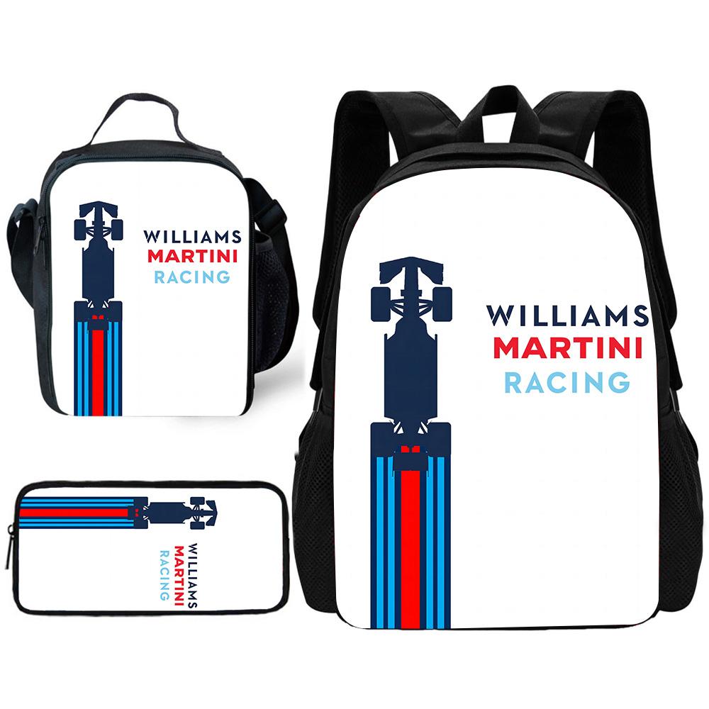 Racing M-MartiniS S-StripeS Kinder Schoolrugzak met Lunchtassen, Etui's, Schooltassen voor Jongens Meisjes Beste Cadeau