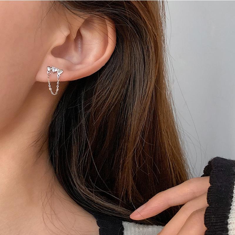 Zircon Heart-Shaped Fringed Earrings Internet Celebrity Kuaishou Live Broadcast Foreign Trade Wholesale Unique Chain Fringed Love Stud Earrings Female