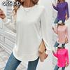 Women's Fashion Casual Solid Color Print Long Sleeve O-Neck Blouses & Shirts