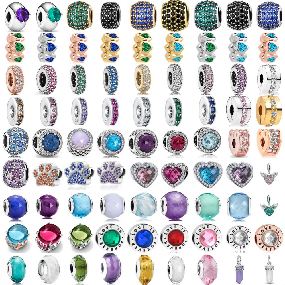 925 Silver Purple,Blue,Green Dog Paw,Heart-Shaped,Glass Bead Pendant,European Original Bracelet DIY Accessory Exquisite Jewelry