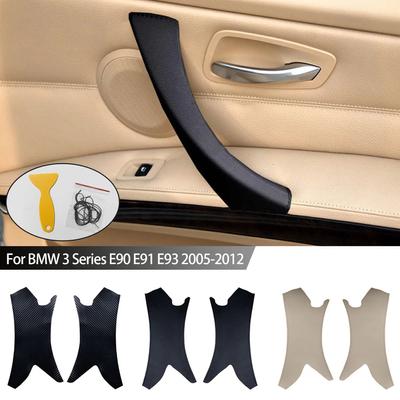 Car Interior Leather Door Panel Handle Handle Cover Right and Left Inner Pull Trim Cover For BMW 3 Series E90 E91 E93 2005-2012