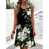 Women's Summer Boho Beach Vacation Dress Sexy Elegant Floral Sleeveless O-Neck Casual Loose Dress Top
