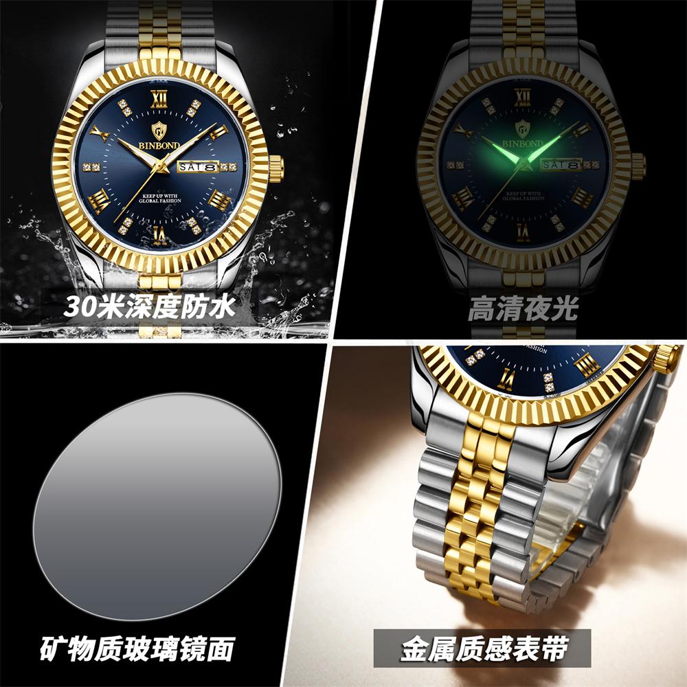 Armbanduhr für Herren Edelstahl Datum Quarz Uhr Wasserdicht Leuchtend Lässige Uhren