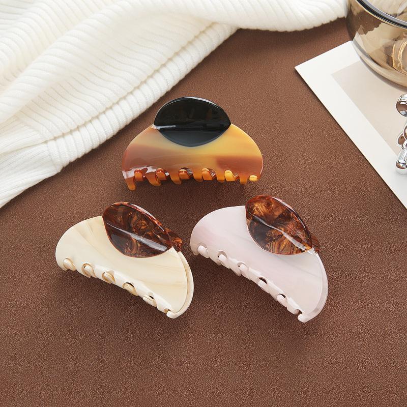 1pc South Korean new high-quality splicing clip, medium shark clip, wood grain French hair clip, light luxury hair accessory