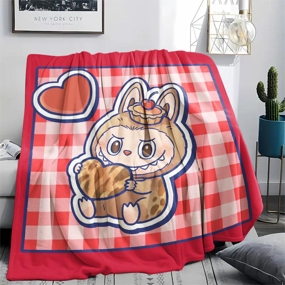 Labubu Print Flannel Blanket, Ultra Soft High Quality All Seasons Warm Throw, Home Decor Cozy Blanket, Perfect Christmas Gift