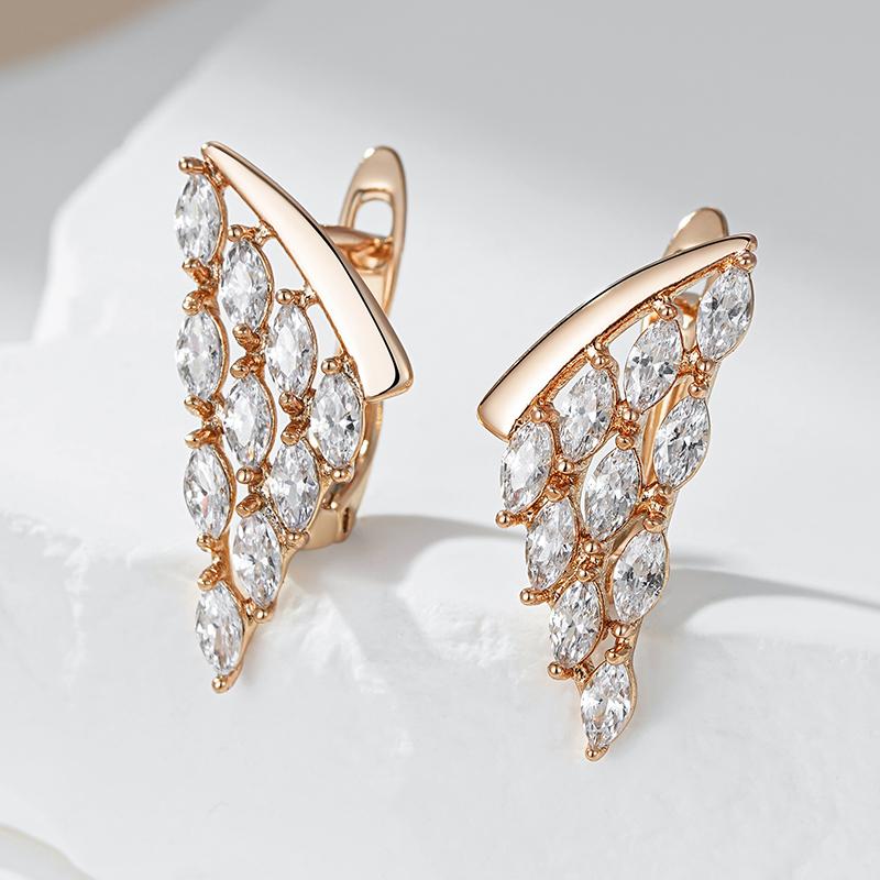 Kienl Full Shiny Natural Zircon Drop Earring For Women  Rose Gold Color Unique Crystal Wing Daily Vintage Jewelry Best Gift