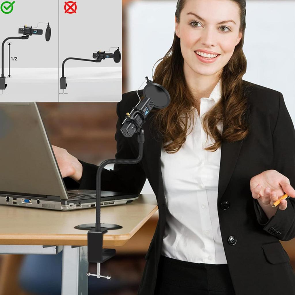 Microphone Desk Mount with Clip Thick Tube Non-Slip Pad Microphone Boom Arm Desk Holder with Clip for Podcast Singing Live