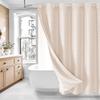 MitoVilla Pink Long Shower Curtain 72 X 80, No Hooks Needed 80 Inch Long Heavyweight Waffle Fabric Shower Curtain Set Wi