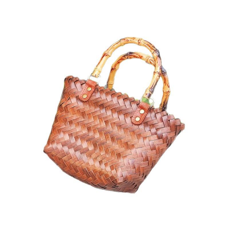 Pure Hand-woven Cabbage Basket Versatile Retro Bamboo Joint Portable Straw Woven Tote Bag Imitation Rattan Woven Gift Bag