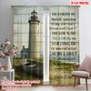 2pcs 2D Flat Printing Scene Curtain Lighthouse Ocean Psalm Fear Polyester Without Electricity Festive Holiday Perfect for