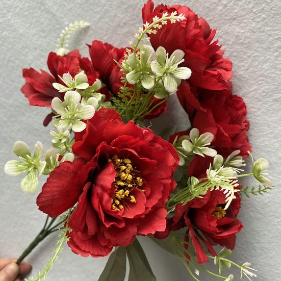 Artificial Flower 6 Heads Multipurpose Silk Cloth Fadeless Vivid Simulation Peony Bouquet