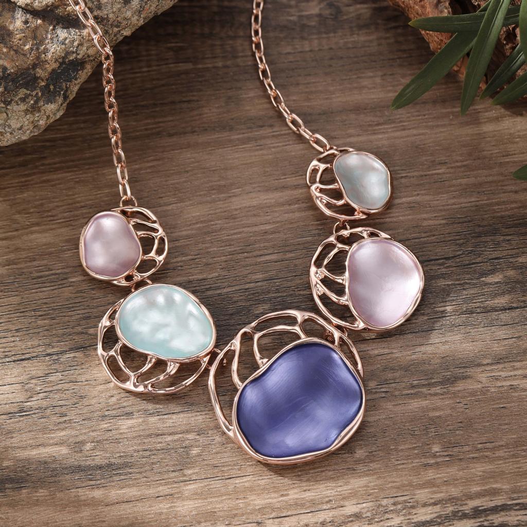 Novo colar de flor oval oca pintado a óleo colorido, colar de liga versátil de flor feminino personalizado