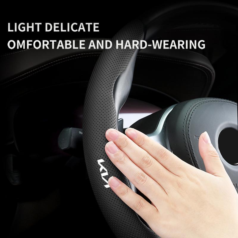For KIA Perforated Car Steering Wheel Ferrule Napa Leather Anti-sweat Wheel Cover Ceed Sportage Rio K5 K2 Optima Cerato Venga kdtn80