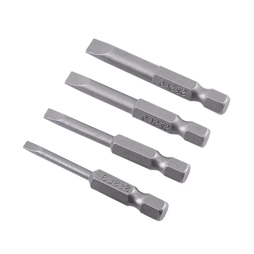 4 ks 50mm plochých šroubovacích bitů 3-6mm magnetické ploché hlavy 1/4'' šestihranná stopka SL3/SL4/SL5/SL6 pro příslušenství k elektrickému nářadí