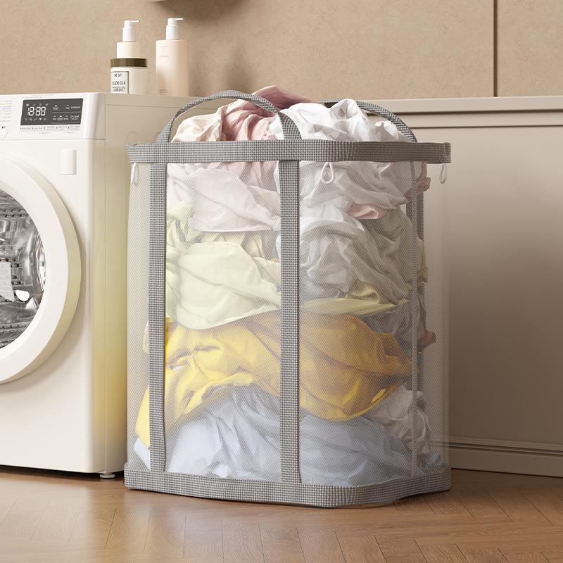 1pc Foldable Breathable Mesh Laundry Basket with Reinforced Handles, Collapsible Rectangular Storage Bin for Bathroom, Wardrobe, Dorm, Travel