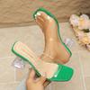Women Heel Slippers Summer New Fashion Square Toe Open Toe Pumps Sandals Fashion Versatile Transparent Strap Chunky High Heels
